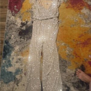 Fashion Nova Silver Sequin Jumpsuit